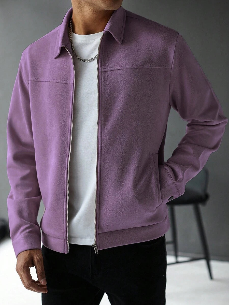 Manfinity Hypemode Jaqueta Casual Masculina de Manga Longa com Zíper, Cor Sólida, para Outono/Inverno