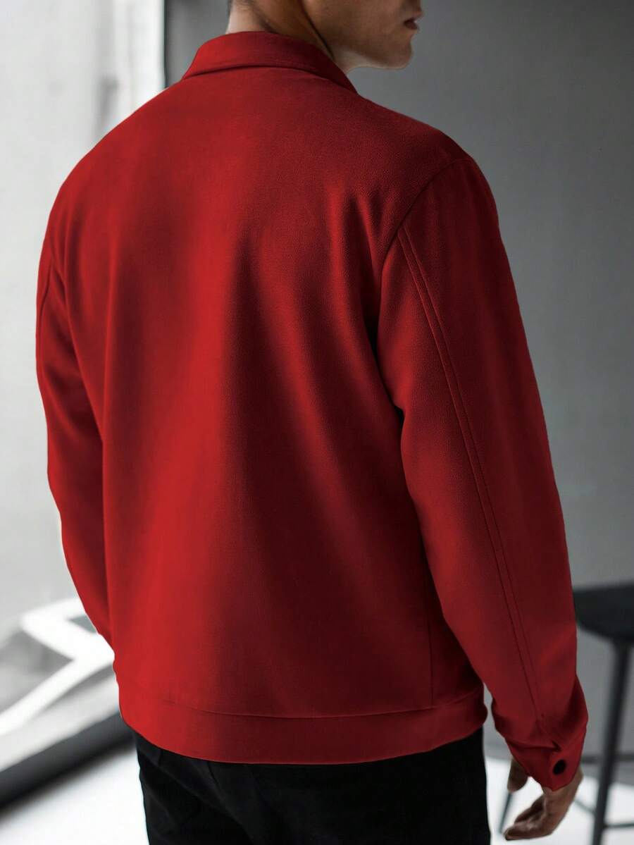 Manfinity Hypemode Jaqueta Casual Masculina de Manga Longa com Zíper, Cor Sólida, para Outono/Inverno