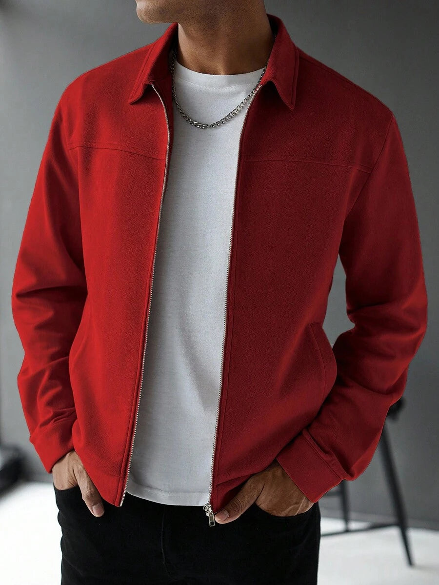 Manfinity Hypemode Jaqueta Casual Masculina de Manga Longa com Zíper, Cor Sólida, para Outono/Inverno