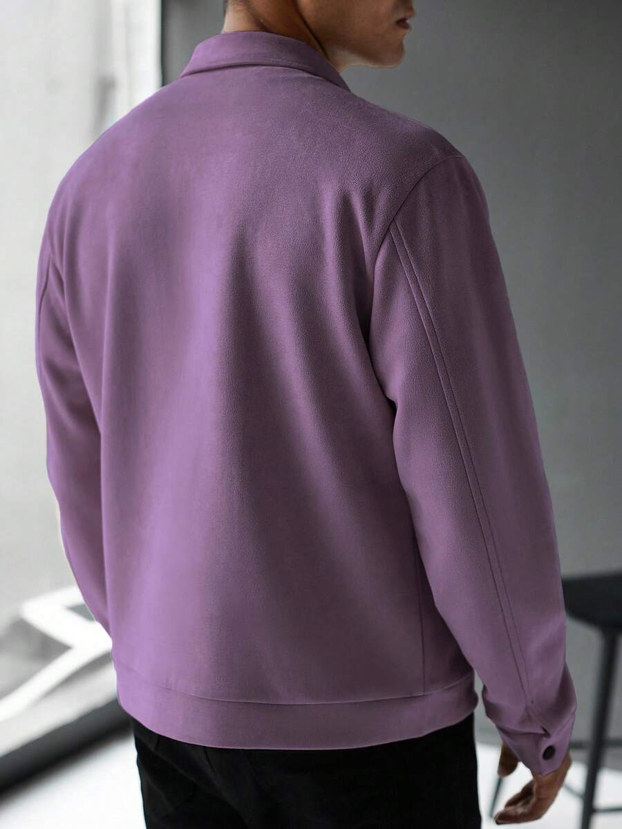 Manfinity Hypemode Jaqueta Casual Masculina de Manga Longa com Zíper, Cor Sólida, para Outono/Inverno