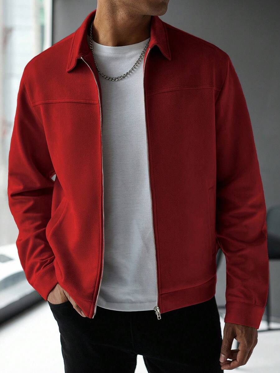 Manfinity Hypemode Jaqueta Casual Masculina de Manga Longa com Zíper, Cor Sólida, para Outono/Inverno
