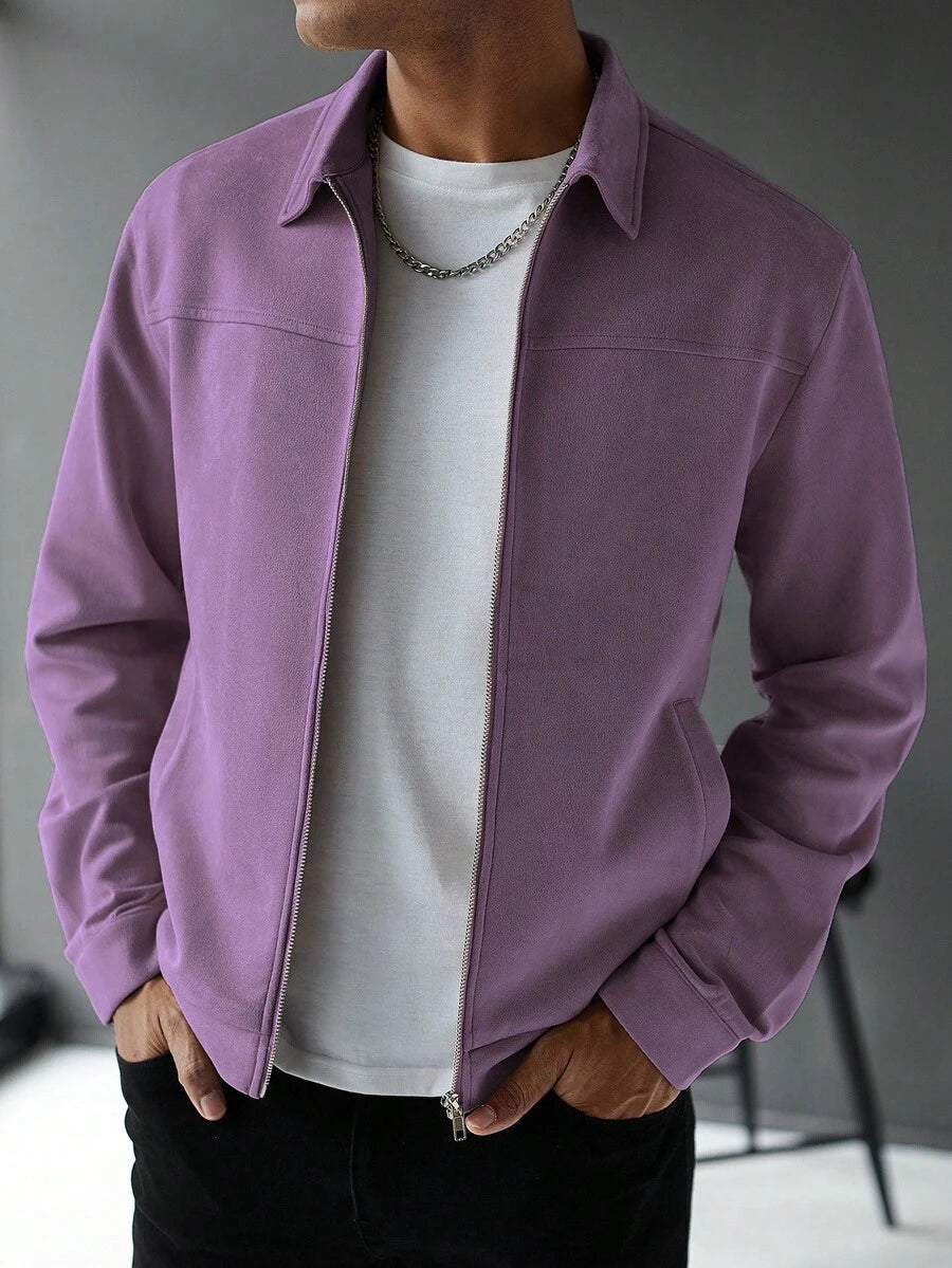 Manfinity Hypemode Jaqueta Casual Masculina de Manga Longa com Zíper, Cor Sólida, para Outono/Inverno