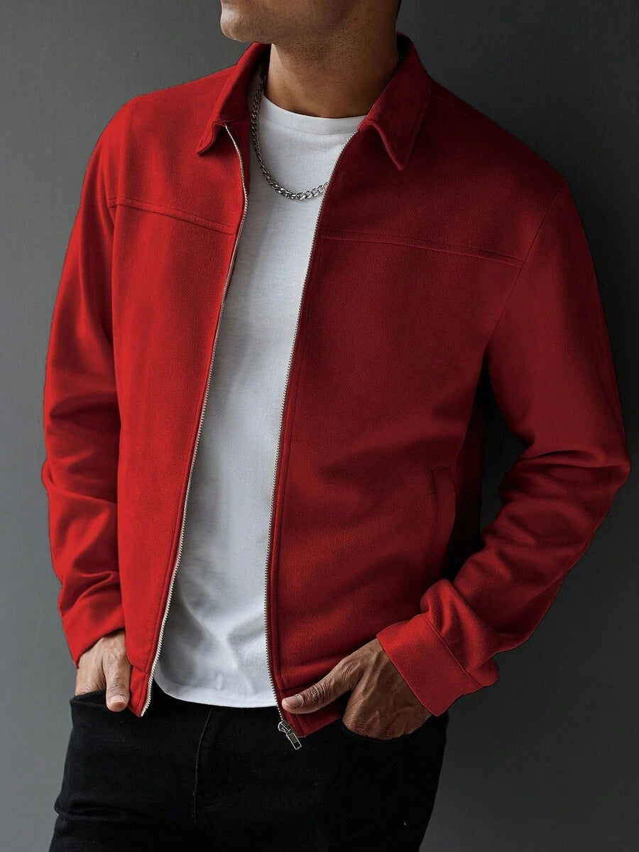 Manfinity Hypemode Jaqueta Casual Masculina de Manga Longa com Zíper, Cor Sólida, para Outono/Inverno