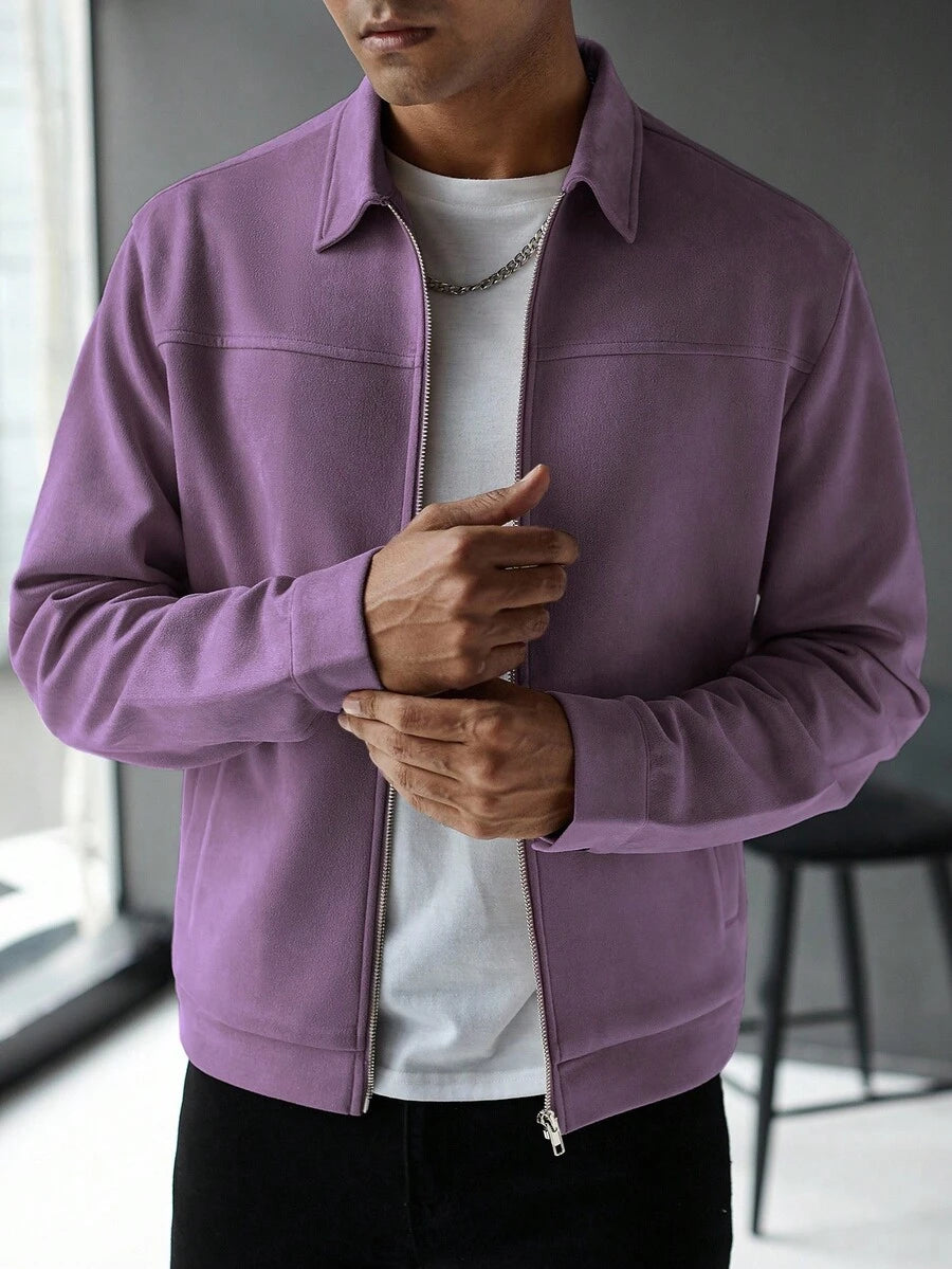 Manfinity Hypemode Jaqueta Casual Masculina de Manga Longa com Zíper, Cor Sólida, para Outono/Inverno