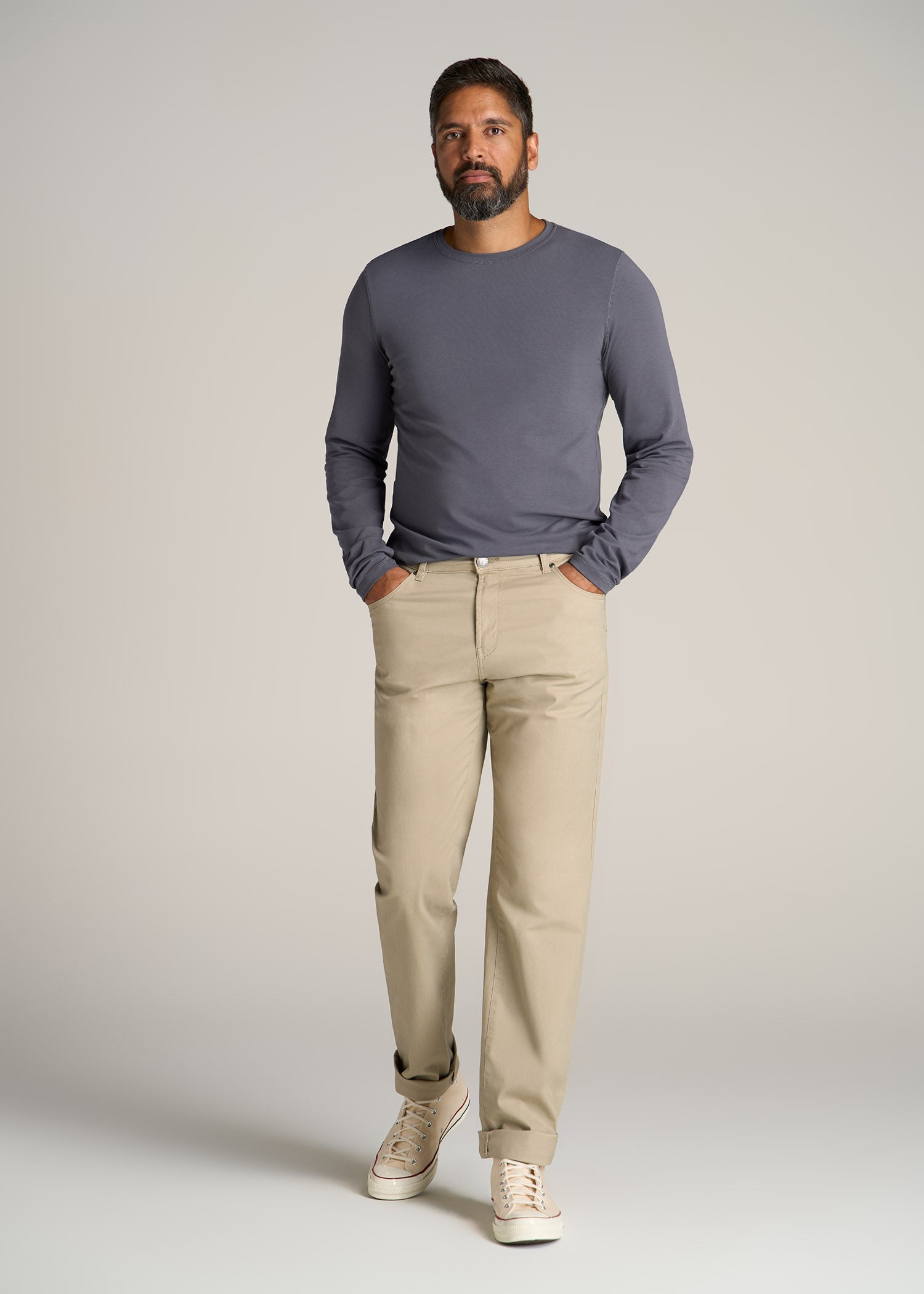 The Essential SLIM-FIT Long Sleeve Tee for Tall Men in Grey Blue