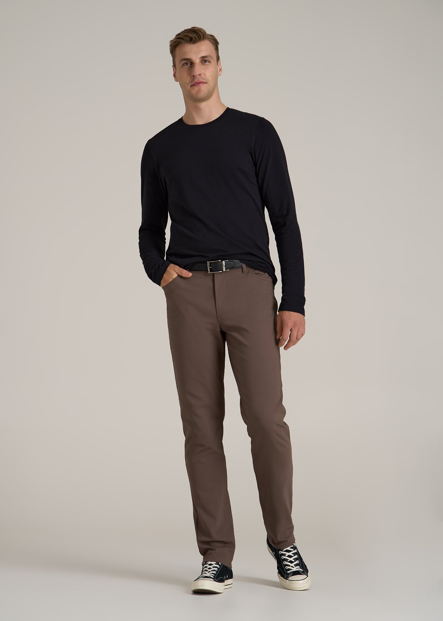 The Essential Modern Fit Crewneck Long Sleeve Tee for Tall Men in Black