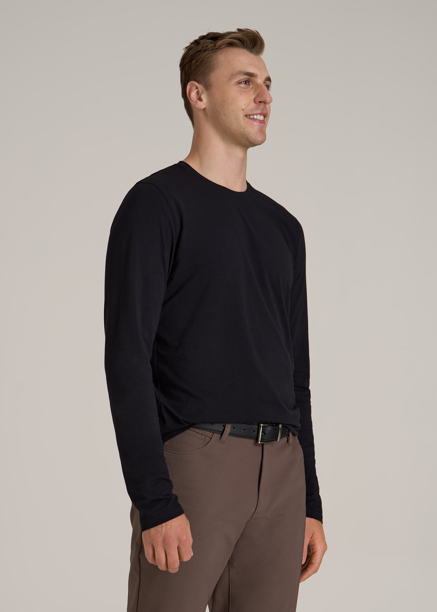 The Essential Modern Fit Crewneck Long Sleeve Tee for Tall Men in Black