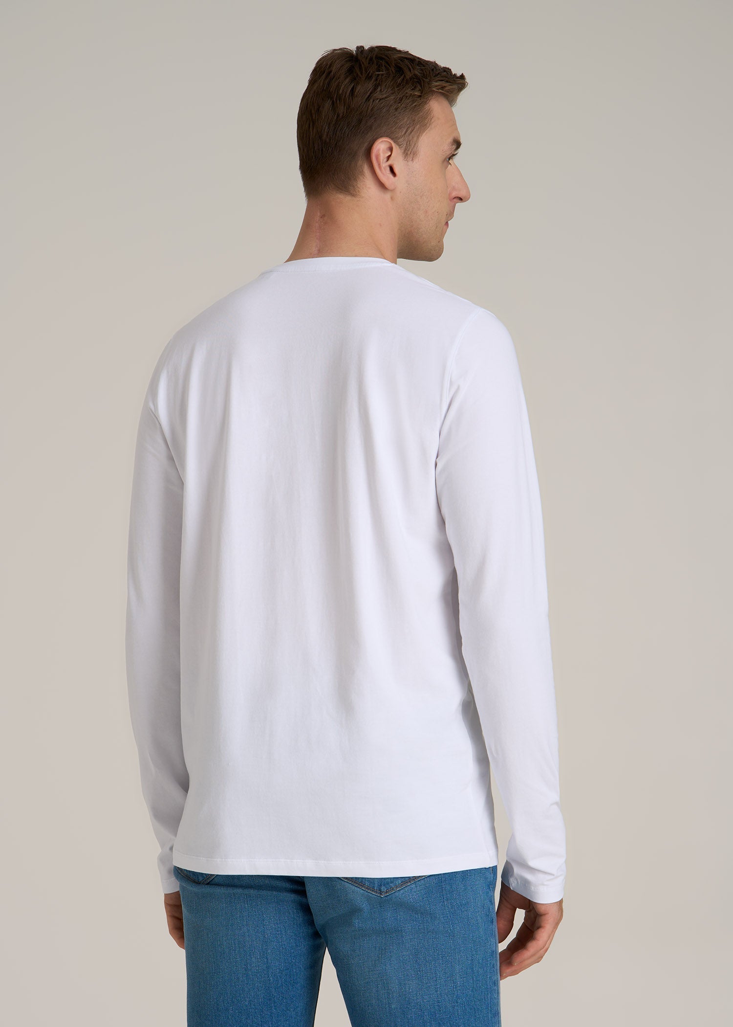 The Essential Modern Fit Crewneck Long Sleeve Tee for Tall Men in White