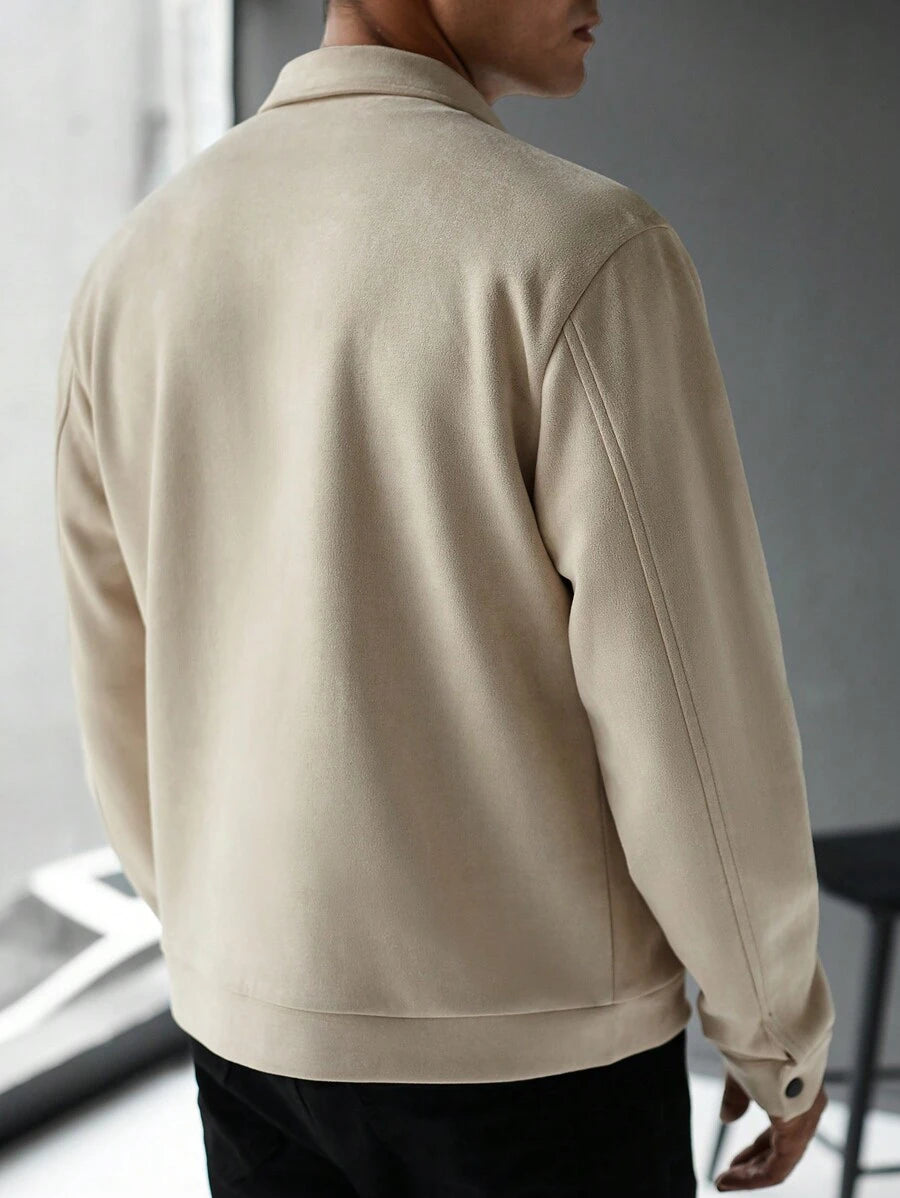 Manfinity Hypemode Jaqueta Casual Masculina de Manga Longa com Zíper, Cor Sólida, para Outono/Inverno