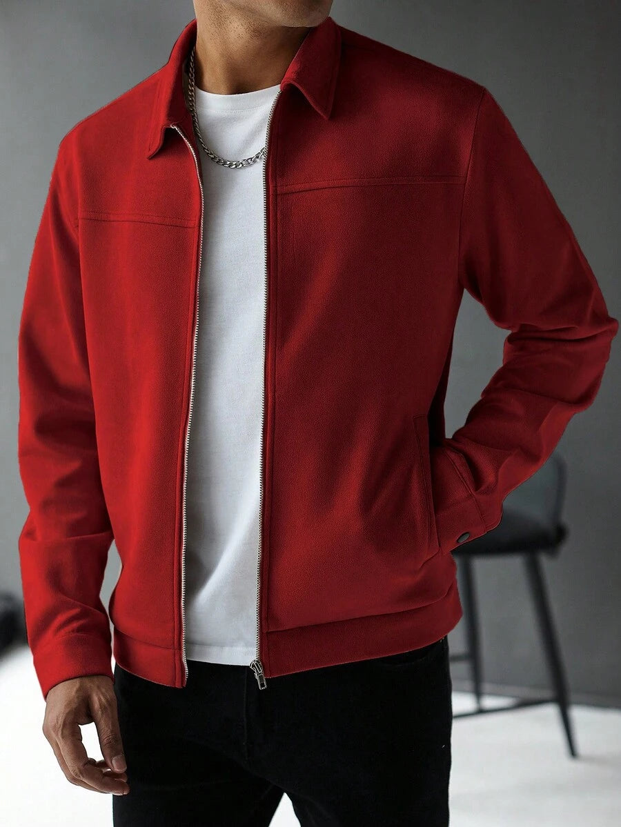 Manfinity Hypemode Jaqueta Casual Masculina de Manga Longa com Zíper, Cor Sólida, para Outono/Inverno