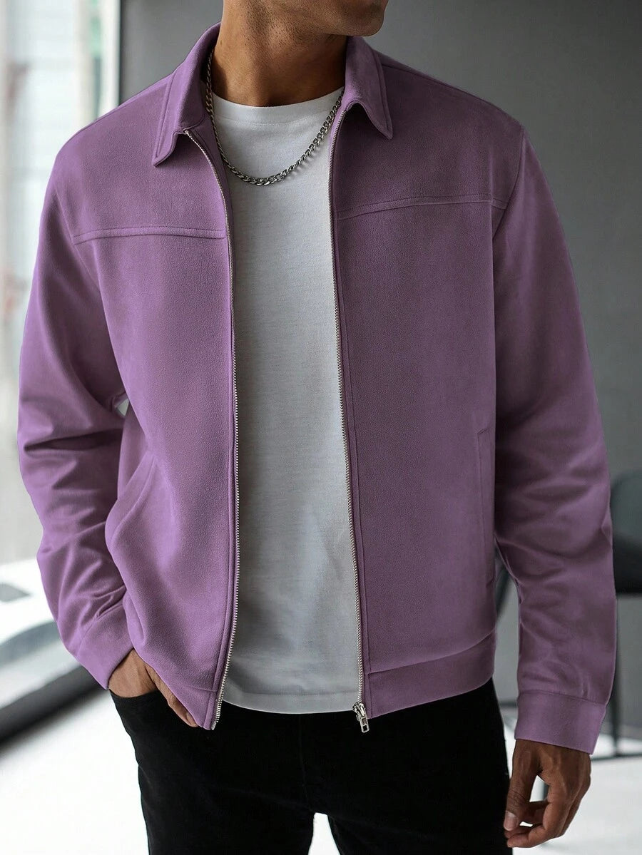 Manfinity Hypemode Jaqueta Casual Masculina de Manga Longa com Zíper, Cor Sólida, para Outono/Inverno