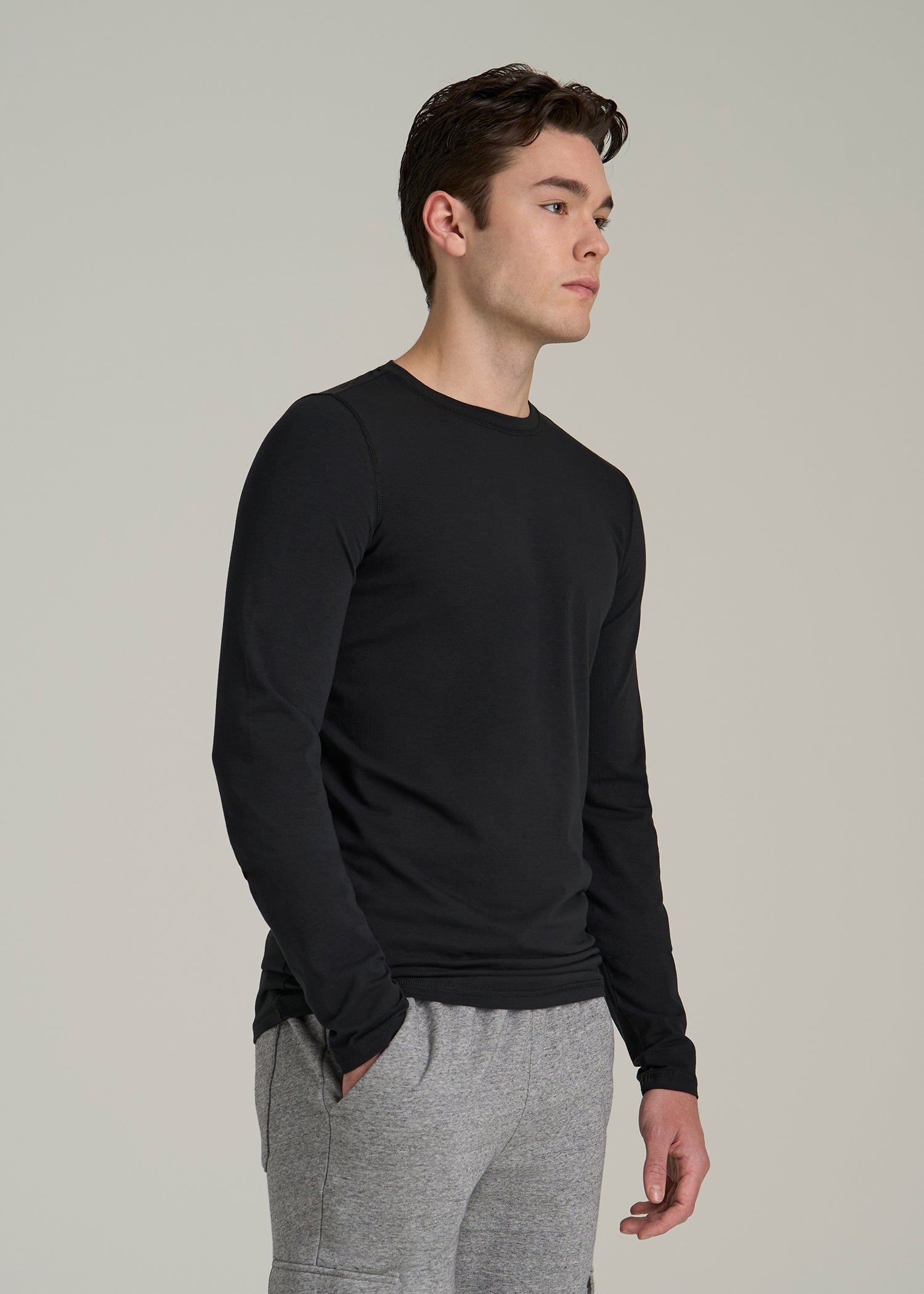 The Essential SLIM-FIT Long Sleeve Tee for Tall Men in Black