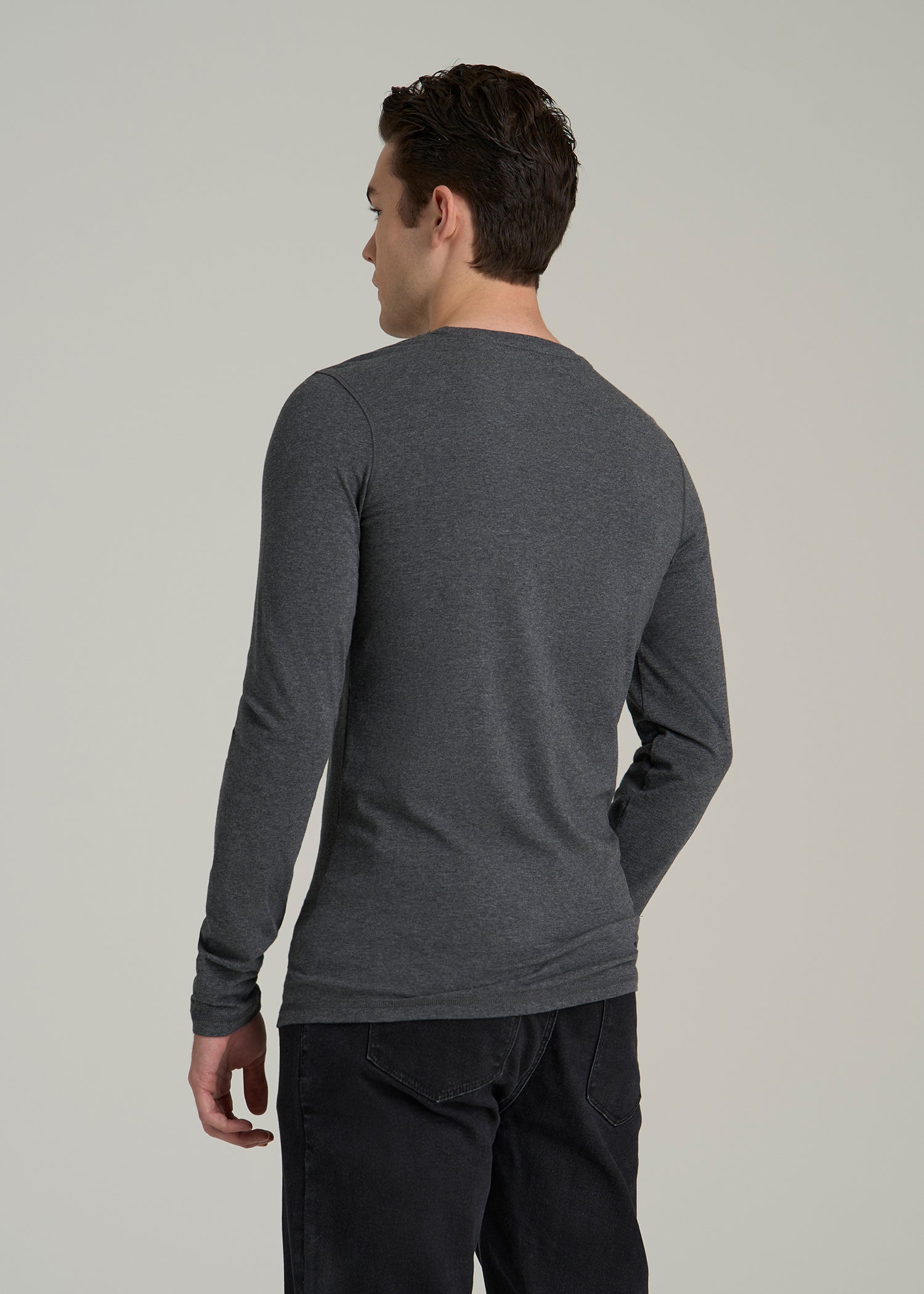 The Essential SLIM-FIT Long Sleeve Tee for Tall Men in Charcoal Mix