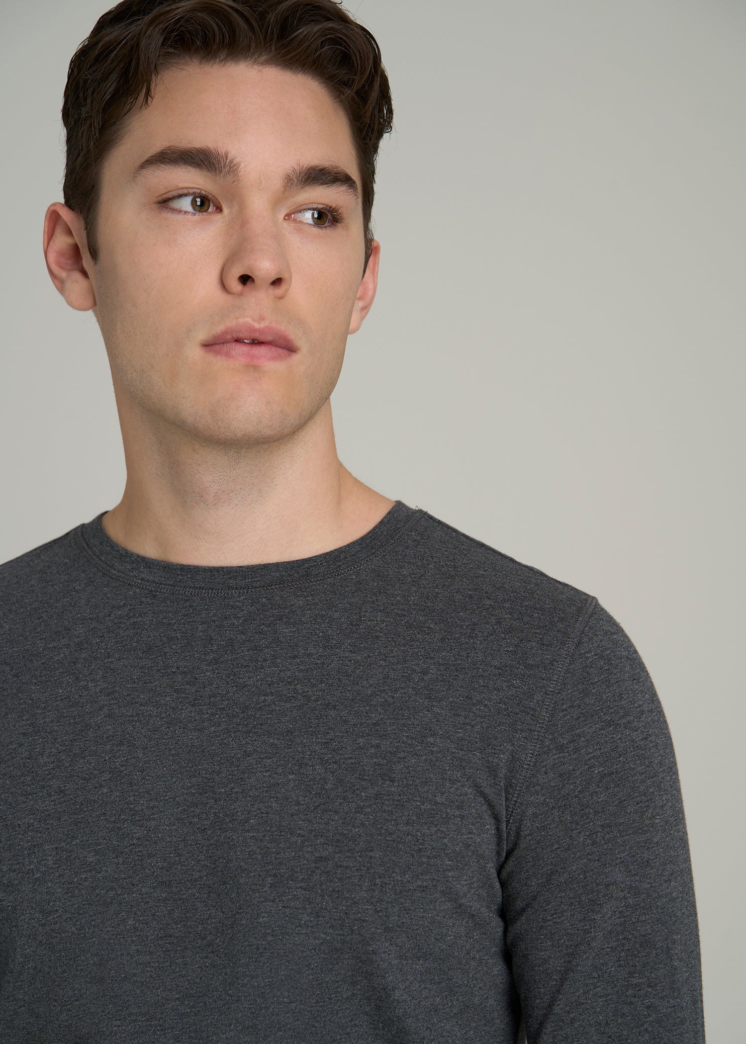The Essential SLIM-FIT Long Sleeve Tee for Tall Men in Charcoal Mix