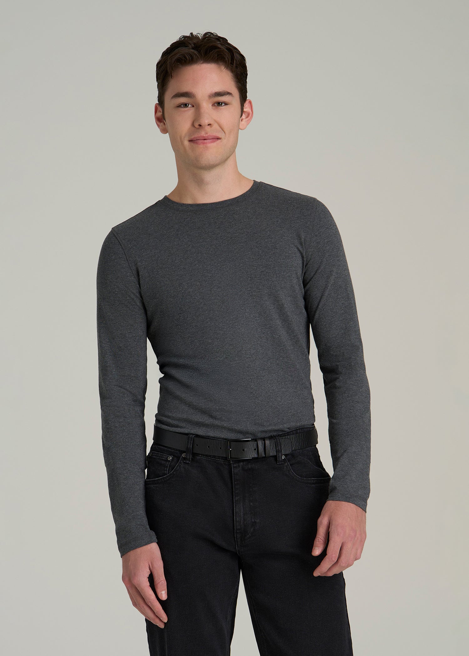 The Essential SLIM-FIT Long Sleeve Tee for Tall Men in Charcoal Mix