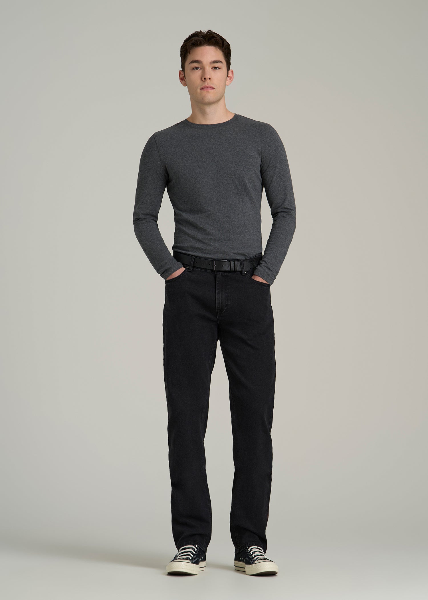 The Essential SLIM-FIT Long Sleeve Tee for Tall Men in Charcoal Mix