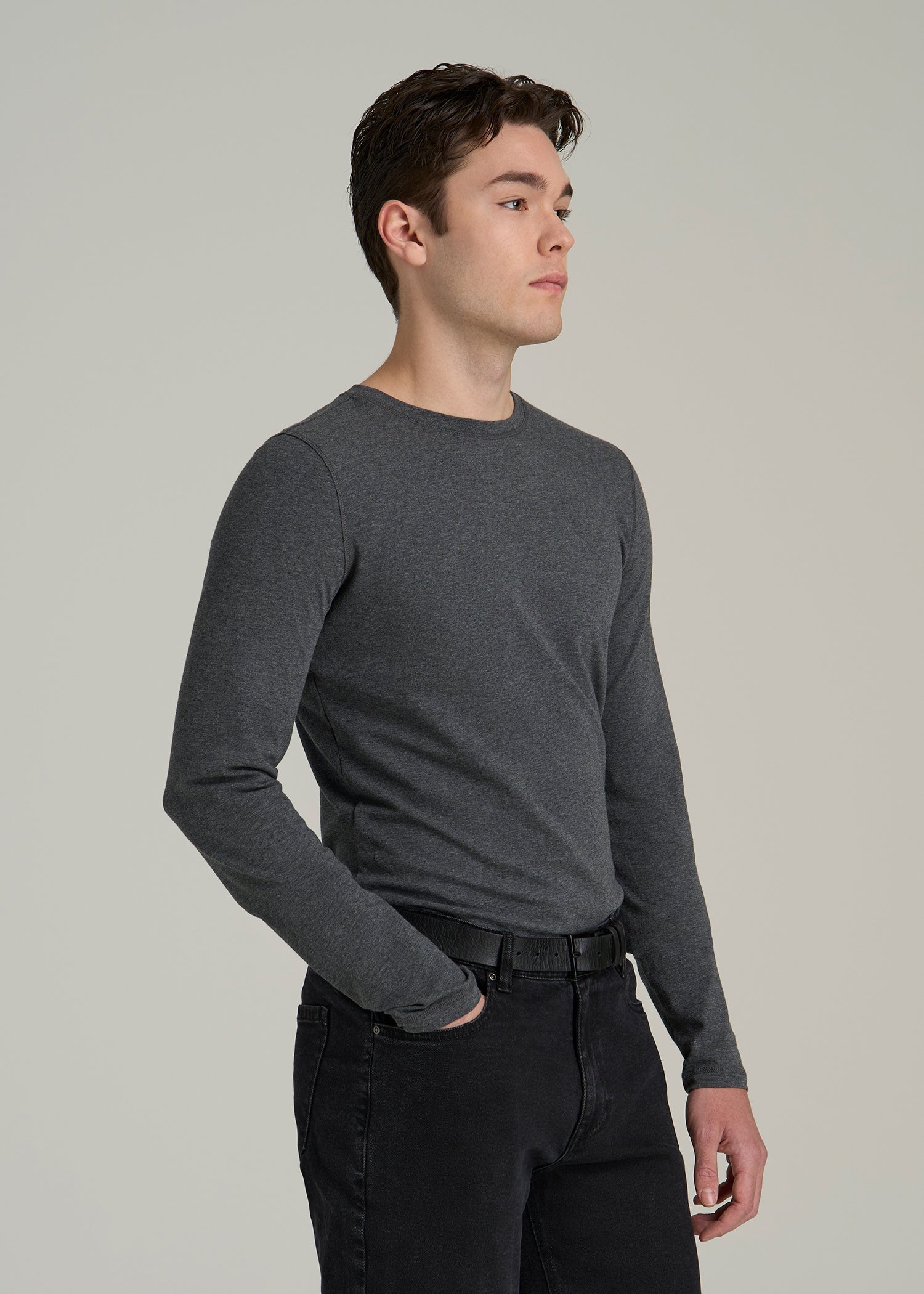 The Essential SLIM-FIT Long Sleeve Tee for Tall Men in Charcoal Mix