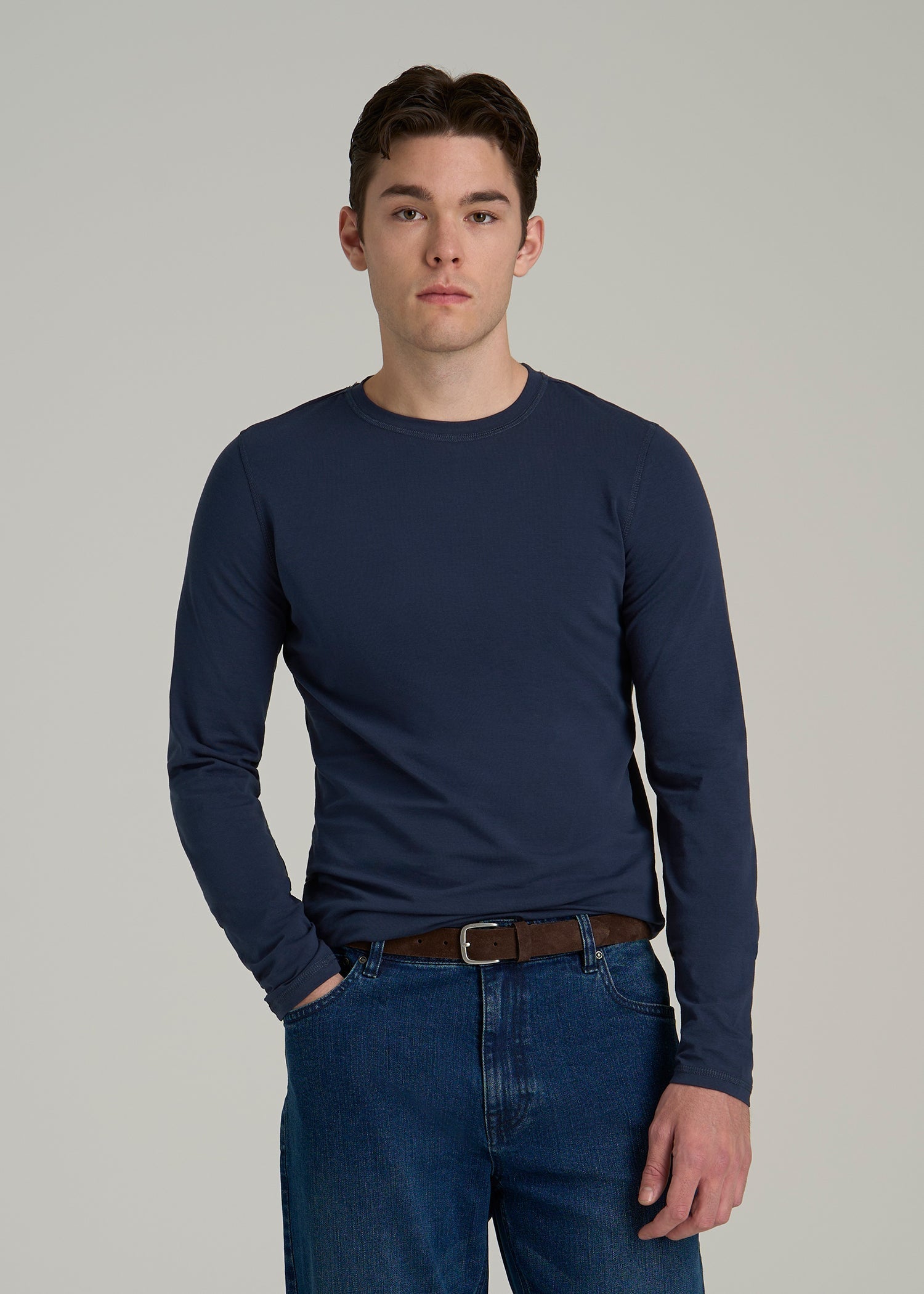 The Essential SLIM-FIT Long Sleeve Tee for Tall Men in Navy