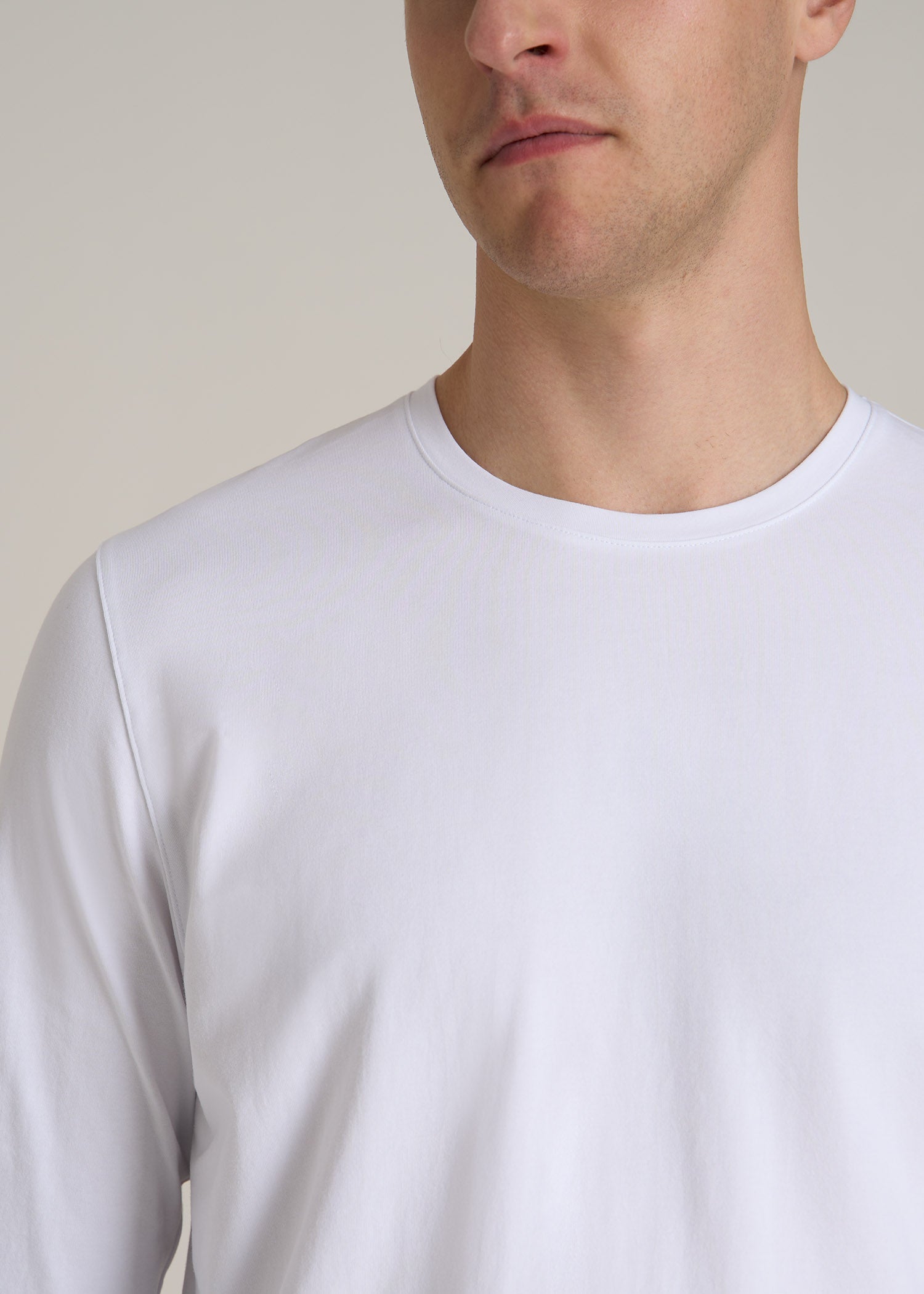 The Essential Modern Fit Crewneck Long Sleeve Tee for Tall Men in White
